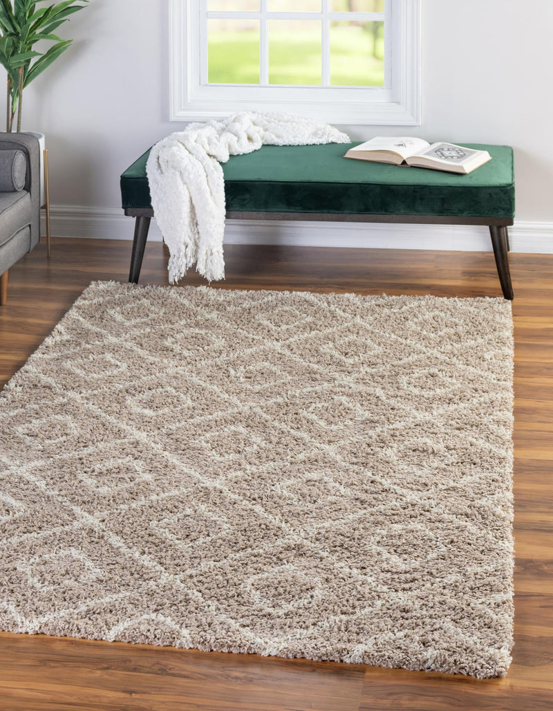 Lattice Loft Shag Collection Area Rug - Soho (Light Brown) Rectangle Light Brown lifestyle 2