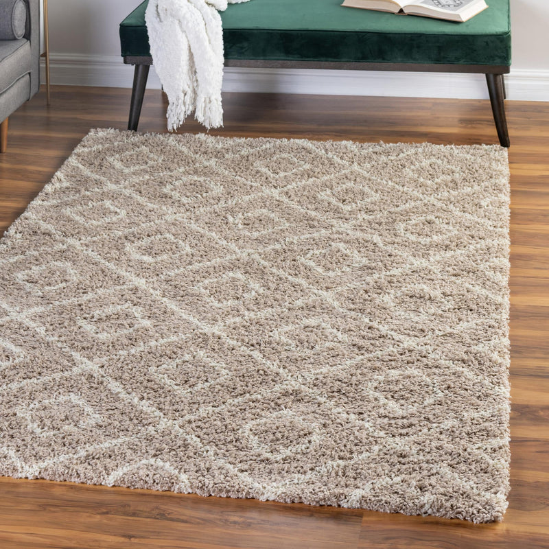 Lattice Loft Shag Collection Area Rug - Soho (Light Brown) Rectangle Light Brown lifestyle 15