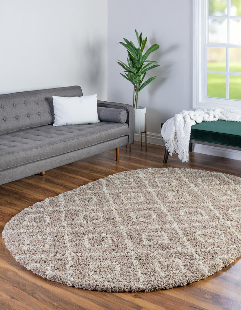 Lattice Loft Shag Collection Area Rug - Soho (Light Brown) Oval Light Brown lifestyle 0