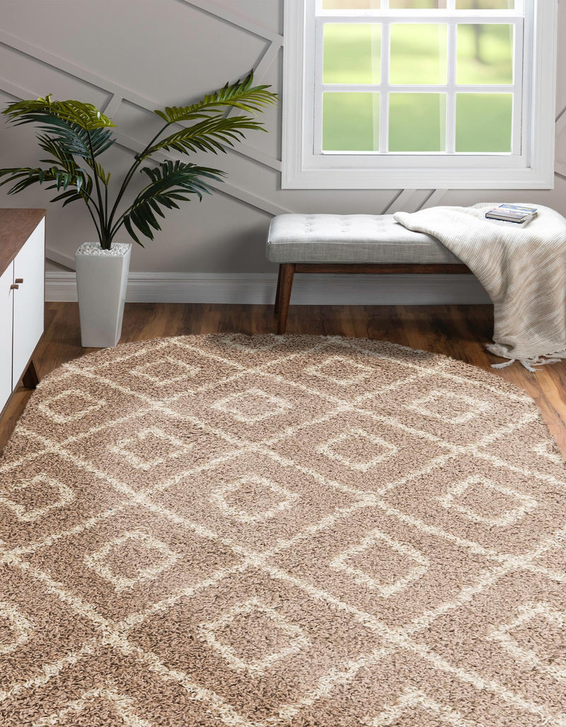 Lattice Loft Shag Collection Area Rug - Soho (Light Brown) Oval Light Brown lifestyle 21