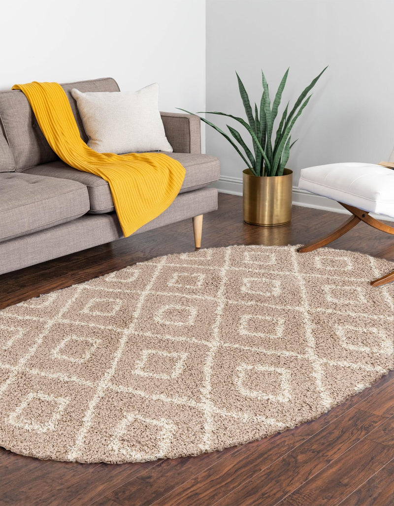 Lattice Loft Shag Collection Area Rug - Soho (Light Brown) Oval Light Brown lifestyle 22