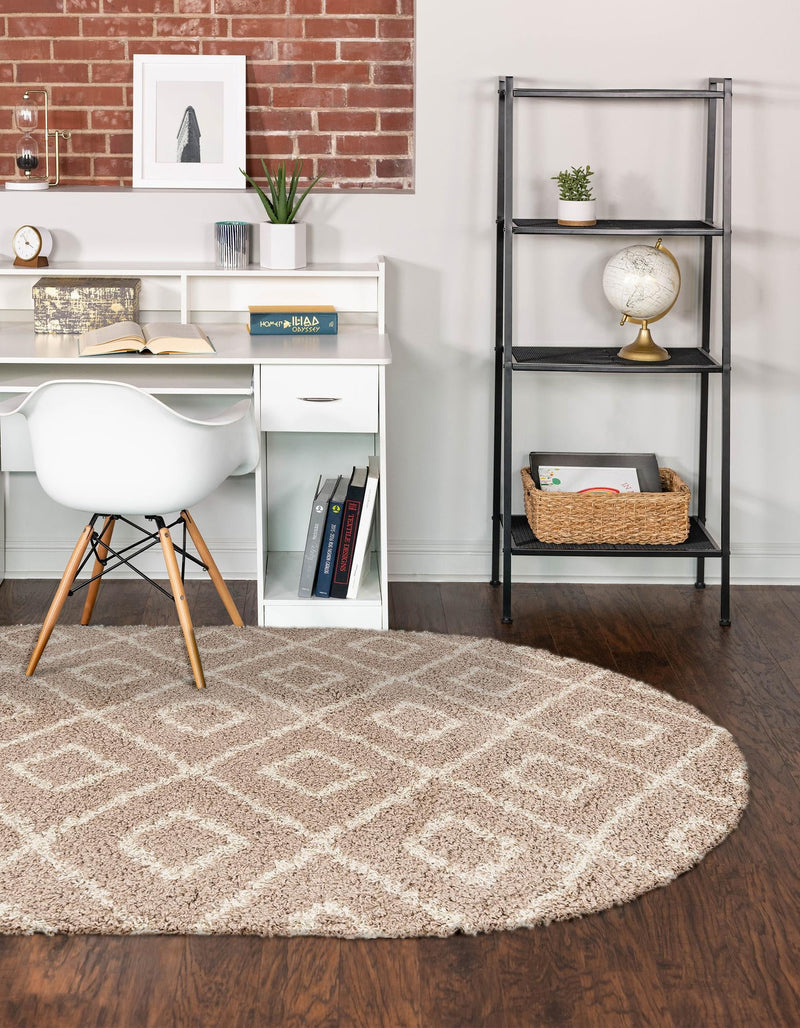Lattice Loft Shag Collection Area Rug - Soho (Light Brown) Oval Light Brown lifestyle 23