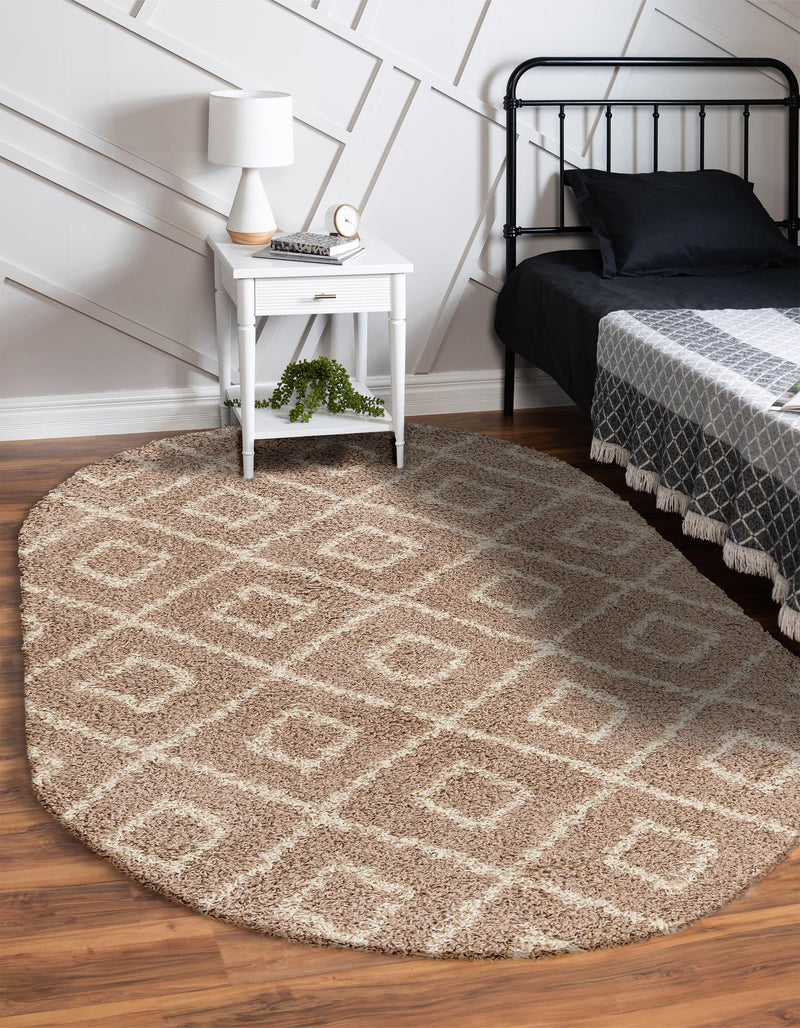 Lattice Loft Shag Collection Area Rug - Soho (Light Brown) Oval Light Brown lifestyle 24