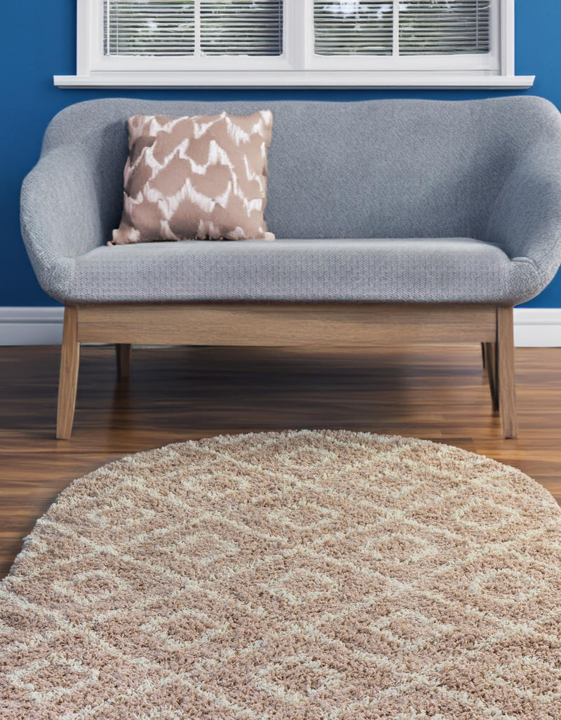Lattice Loft Shag Collection Area Rug - Soho (Light Brown) Oval Light Brown lifestyle 25