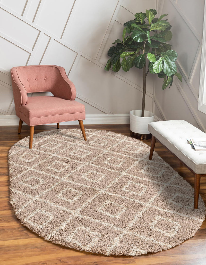Lattice Loft Shag Collection Area Rug - Soho (Light Brown) Oval Light Brown lifestyle 26