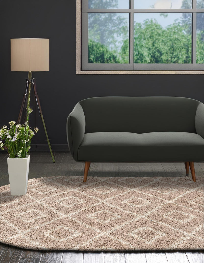 Lattice Loft Shag Collection Area Rug - Soho (Light Brown) Oval Light Brown lifestyle 27