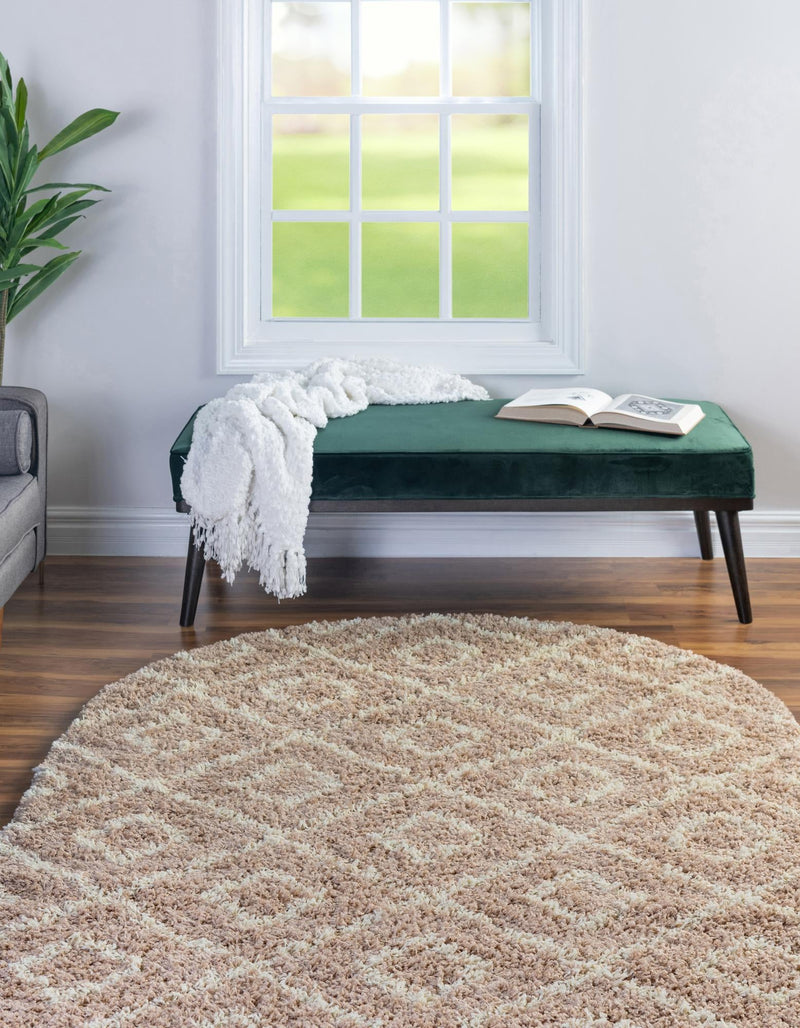 Lattice Loft Shag Collection Area Rug - Soho (Light Brown) Oval Light Brown lifestyle 28