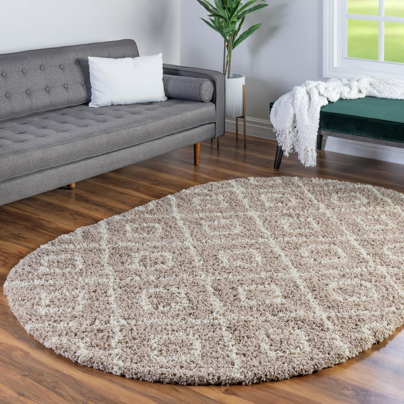 Lattice Loft Shag Collection Area Rug - Soho (Light Brown) Oval Light Brown lifestyle 13