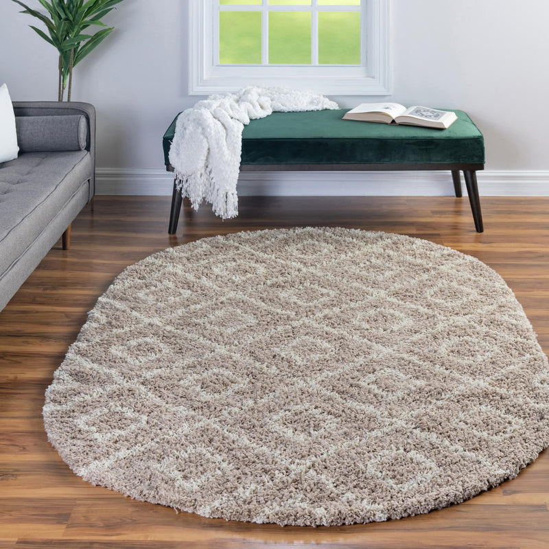 Lattice Loft Shag Collection Area Rug - Soho (Light Brown) Oval Light Brown lifestyle 14