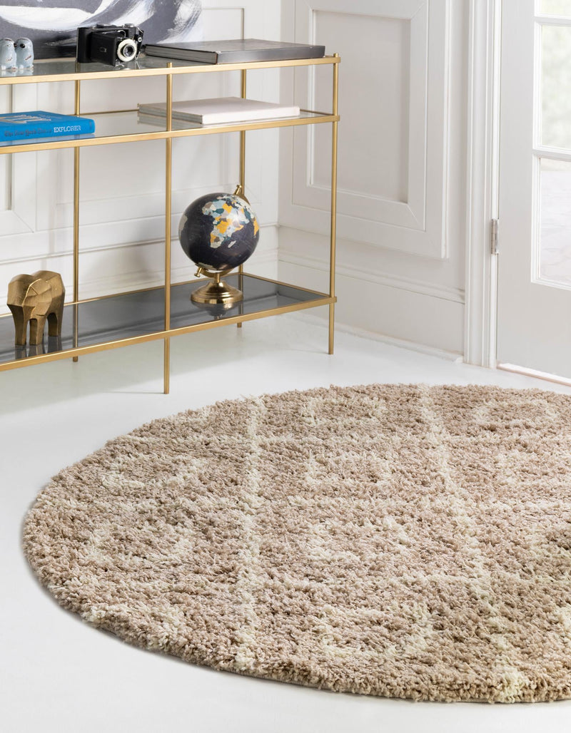 Lattice Loft Shag Collection Area Rug - Soho (Light Brown) Round Light Brown lifestyle 0