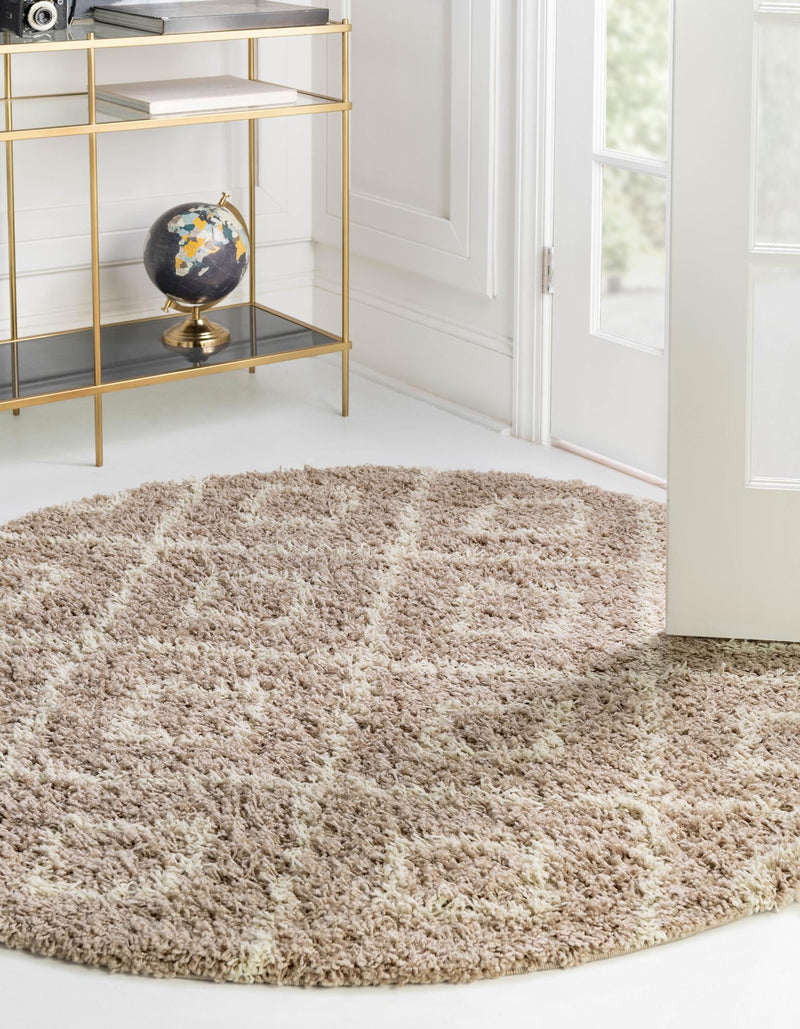 Lattice Loft Shag Collection Area Rug - Soho (Light Brown) Round Light Brown lifestyle 2