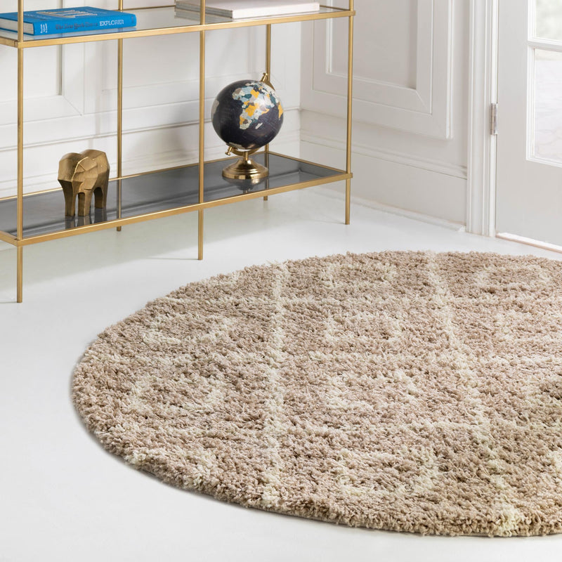 Lattice Loft Shag Collection Area Rug - Soho (Light Brown) Round Light Brown lifestyle 14