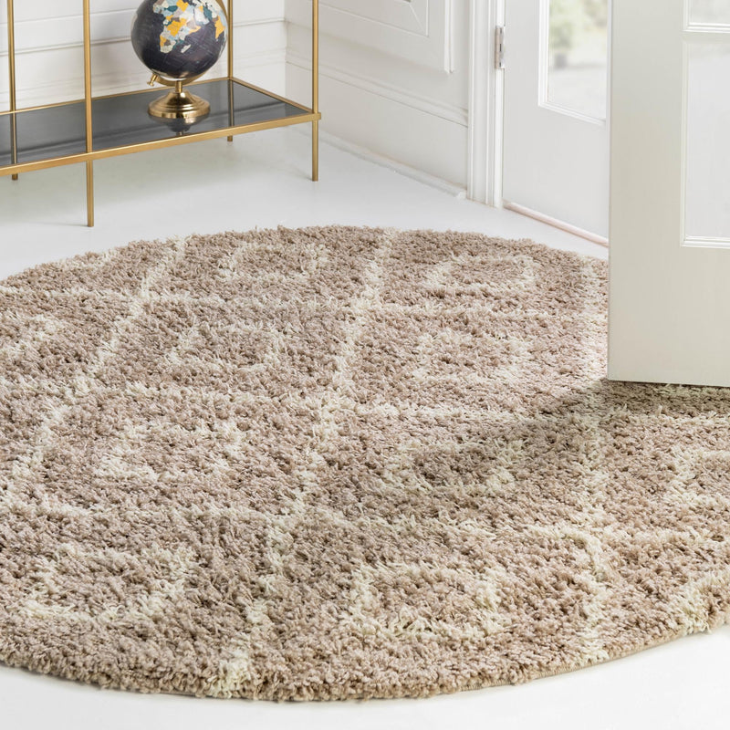 Lattice Loft Shag Collection Area Rug - Soho (Light Brown) Round Light Brown lifestyle 15