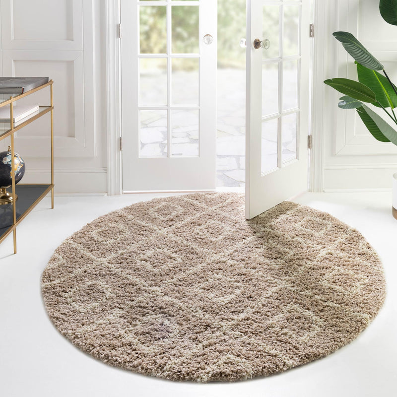 Lattice Loft Shag Collection Area Rug - Soho (Light Brown) Round Light Brown lifestyle 16