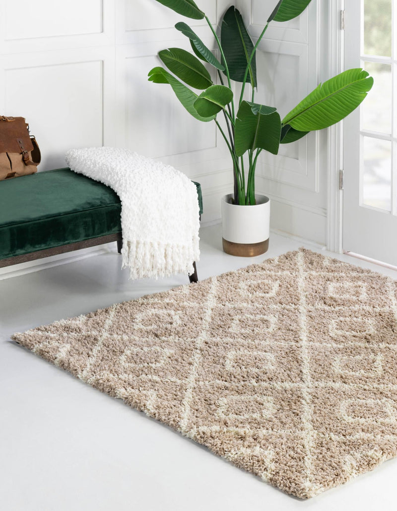 Lattice Loft Shag Collection Area Rug - Soho (Light Brown) Square Light Brown lifestyle 2