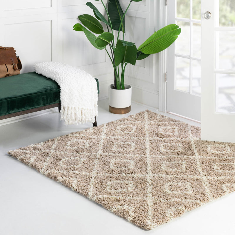 Lattice Loft Shag Collection Area Rug - Soho (Light Brown) Square Light Brown lifestyle 14