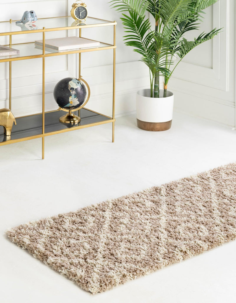 Lattice Loft Shag Collection Area Rug - Soho (Light Brown) Runner Light Brown lifestyle 2