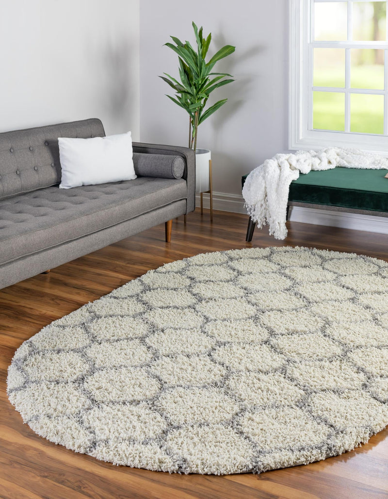 Lattice Loft Shag Collection Area Rug - Chelsea (Ivory) Oval Ivory lifestyle 0