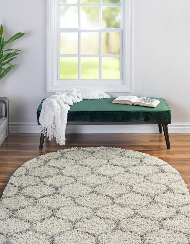 Lattice Loft Shag Collection Area Rug - Chelsea (Ivory) Oval Ivory lifestyle 2