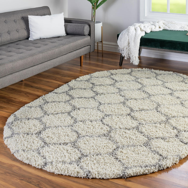 Lattice Loft Shag Collection Area Rug - Chelsea (Ivory) Oval Ivory lifestyle 13