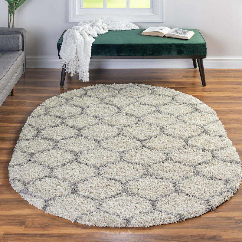 Lattice Loft Shag Collection Area Rug - Chelsea (Ivory) Oval Ivory lifestyle 14