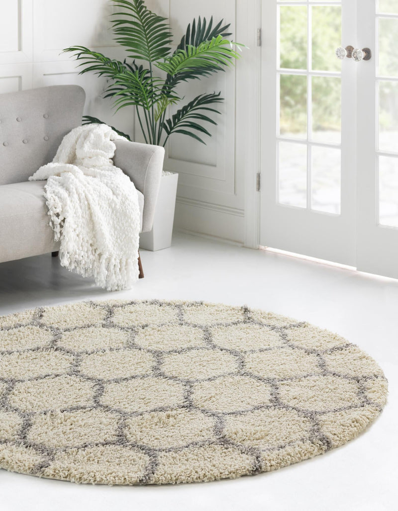 Lattice Loft Shag Collection Area Rug - Chelsea (Ivory) Round Ivory lifestyle 0