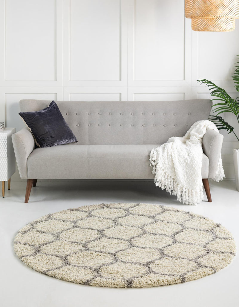 Lattice Loft Shag Collection Area Rug - Chelsea (Ivory) Round Ivory lifestyle 2
