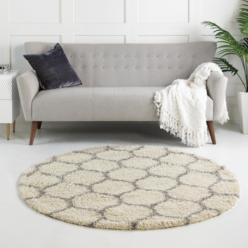 Lattice Loft Shag Collection Area Rug - Chelsea (Ivory) Round Ivory lifestyle 14