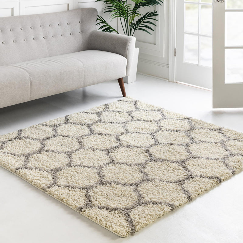 Lattice Loft Shag Collection Area Rug - Chelsea (Ivory) Square Ivory lifestyle 0
