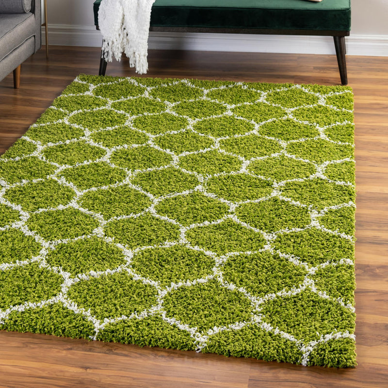Lattice Loft Shag Collection Area Rug - Chelsea (Green) Rectangle Green lifestyle 13