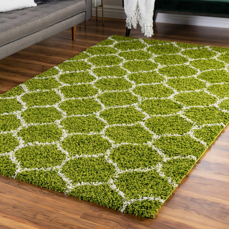 Lattice Loft Shag Collection Area Rug - Chelsea (Green) Rectangle Green lifestyle 14