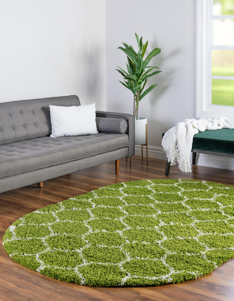 Lattice Loft Shag Collection Area Rug - Chelsea (Green) Oval Green lifestyle 0