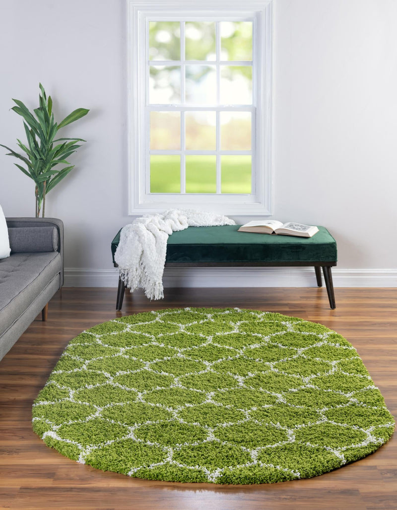 Lattice Loft Shag Collection Area Rug - Chelsea (Green) Oval Green lifestyle 2