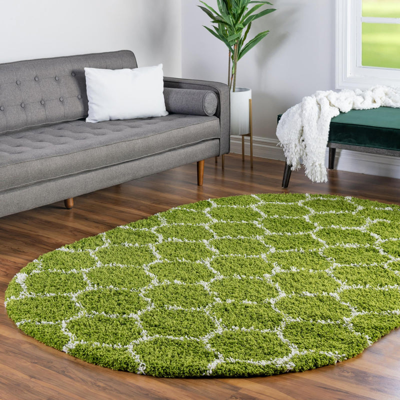 Lattice Loft Shag Collection Area Rug - Chelsea (Green) Oval Green lifestyle 13