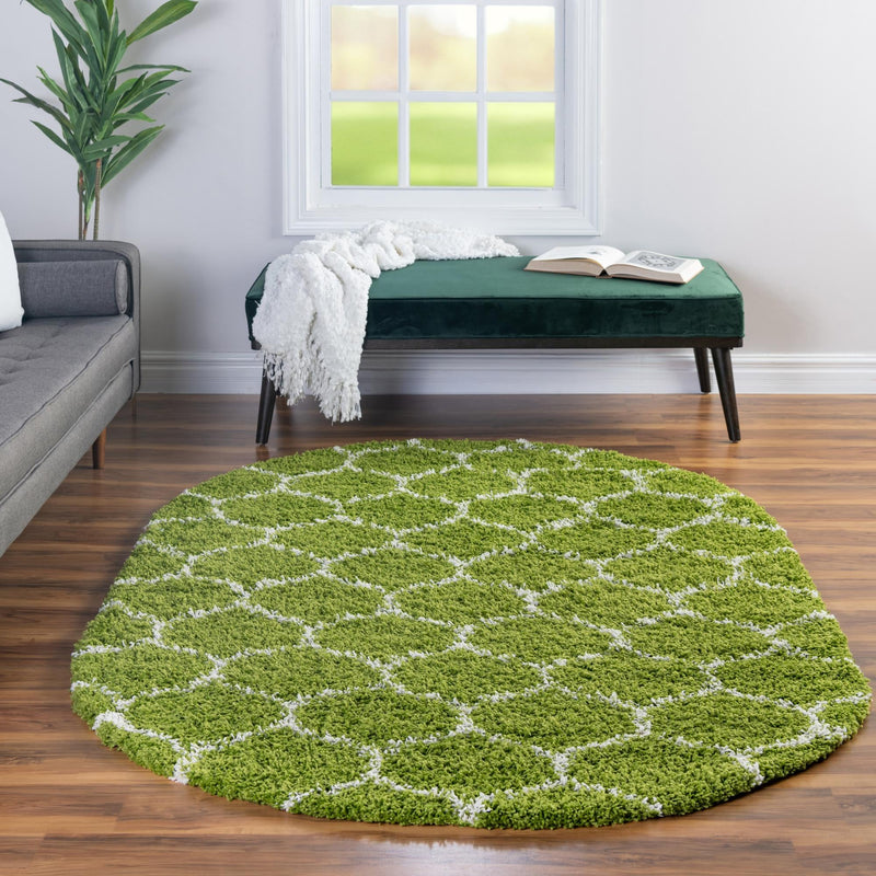 Lattice Loft Shag Collection Area Rug - Chelsea (Green) Oval Green lifestyle 14