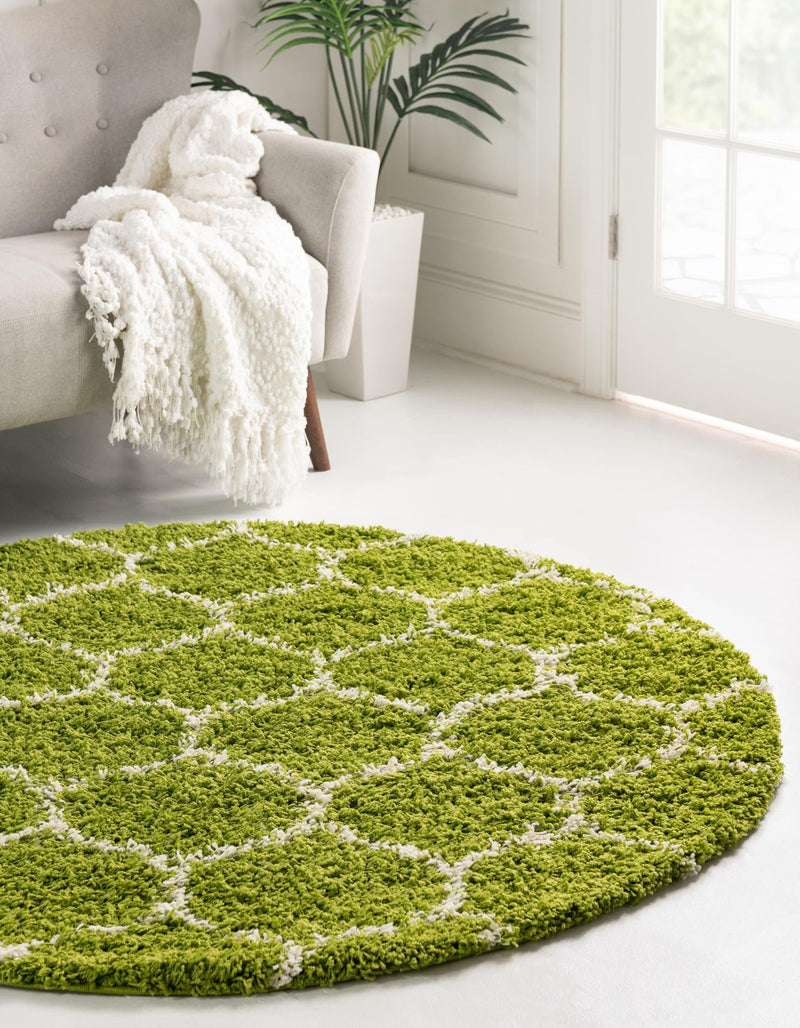 Lattice Loft Shag Collection Area Rug - Chelsea (Green) Round Green lifestyle 0