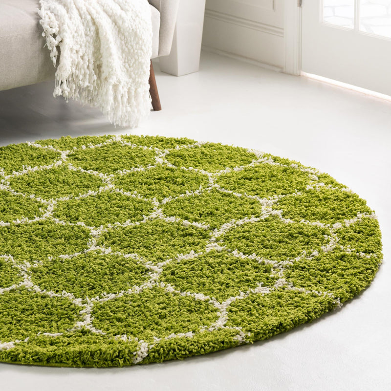 Lattice Loft Shag Collection Area Rug - Chelsea (Green) Round Green lifestyle 15