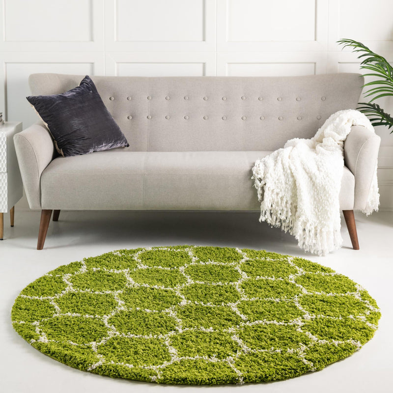 Lattice Loft Shag Collection Area Rug - Chelsea (Green) Round Green lifestyle 16