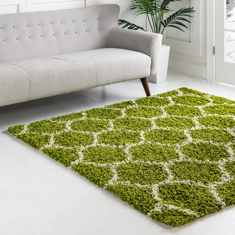 Lattice Loft Shag Collection Area Rug - Chelsea (Green) Square Green lifestyle 13