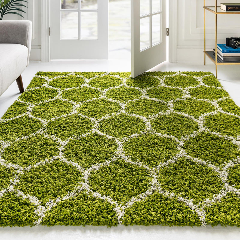 Lattice Loft Shag Collection Area Rug - Chelsea (Green) Square Green lifestyle 14