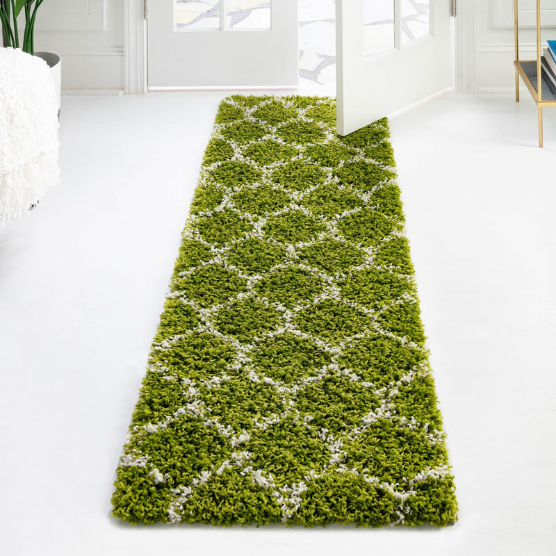 Lattice Loft Shag Collection Area Rug - Chelsea (Green) Runner Green lifestyle 14