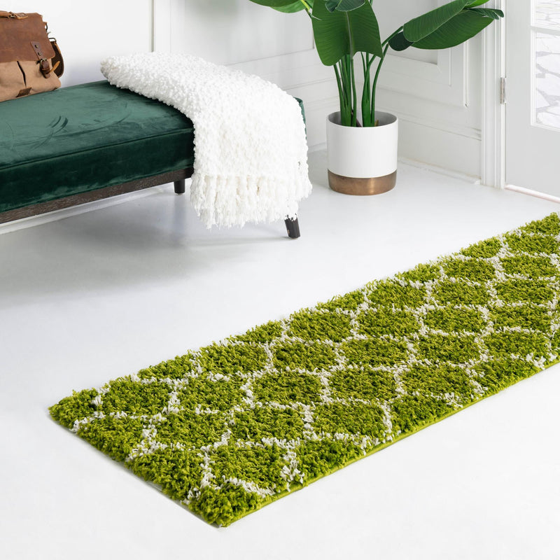 Lattice Loft Shag Collection Area Rug - Chelsea (Green) Runner Green lifestyle 15