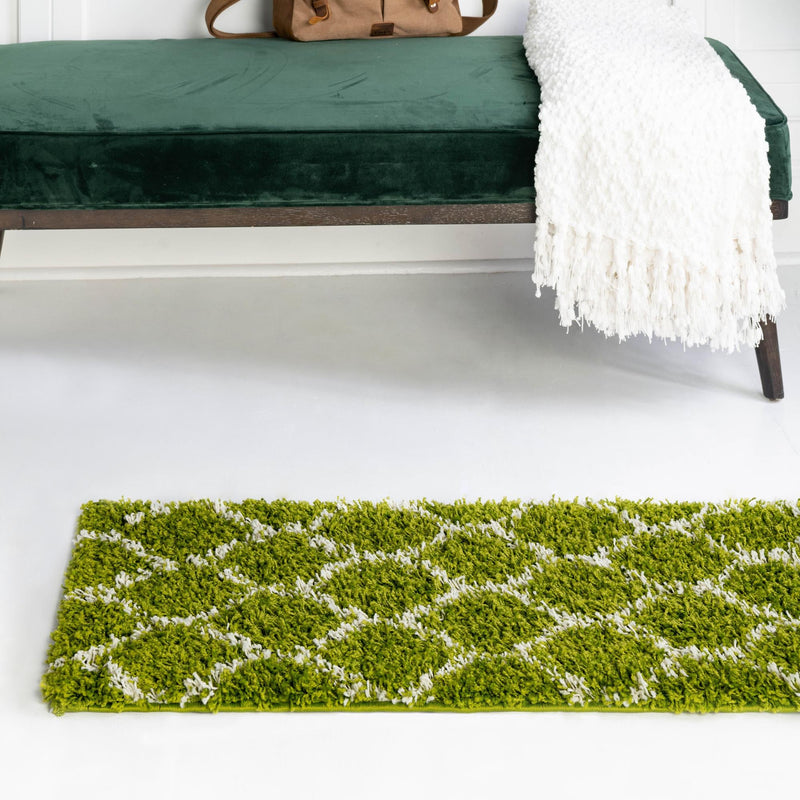 Lattice Loft Shag Collection Area Rug - Chelsea (Green) Runner Green lifestyle 16