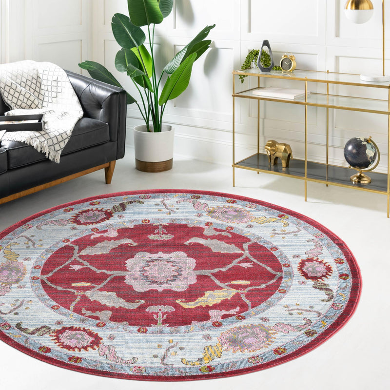Arcadia Rugs Collection Area Rug - Eden (Red) Round Red lifestyle 57