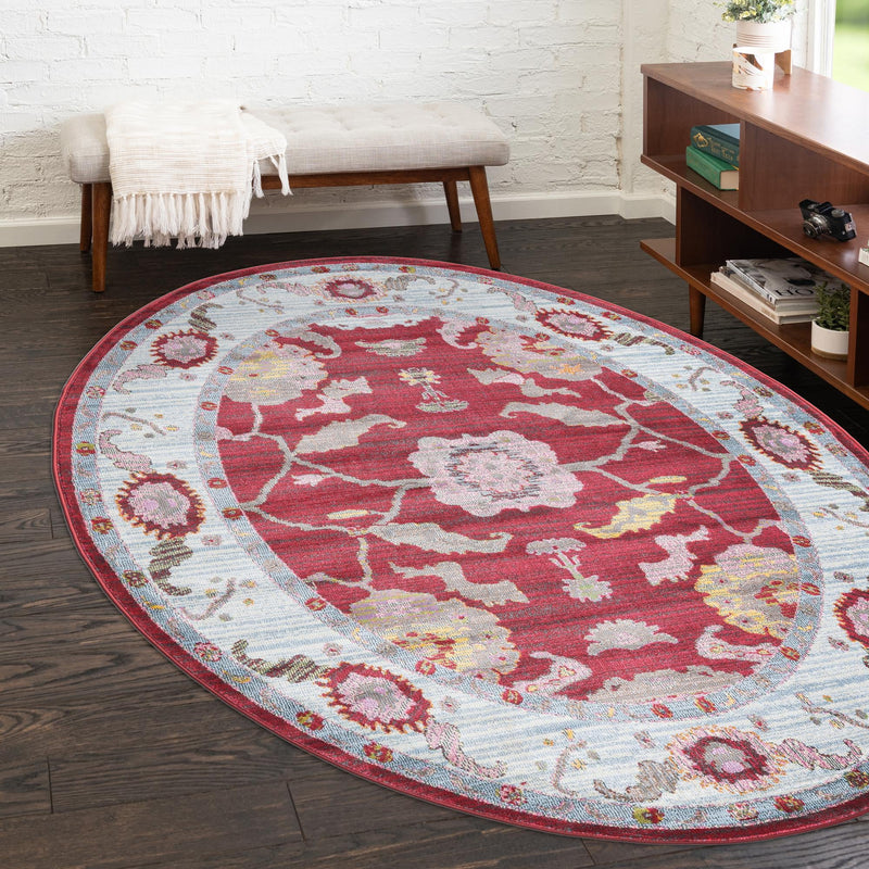 Arcadia Rugs Collection Area Rug - Eden (Red) Oval Red lifestyle 54