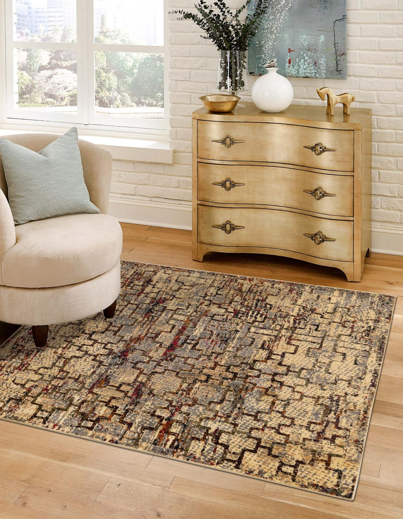 Neptune Elegance Collection Area Rug - Proteus Square Beige Cream lifestyle 46