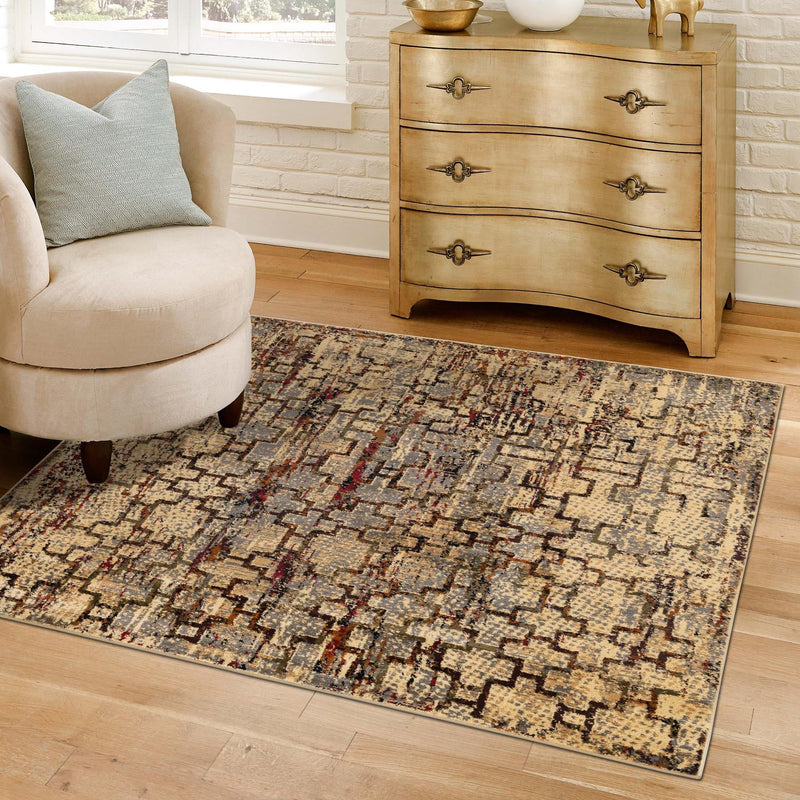 Neptune Elegance Collection Area Rug - Proteus Square Beige Cream lifestyle 104