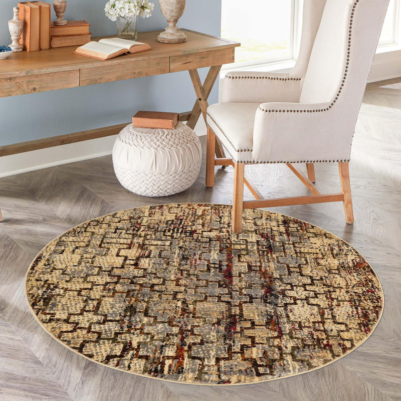 Neptune Elegance Collection Area Rug - Proteus Round Beige Cream lifestyle 131