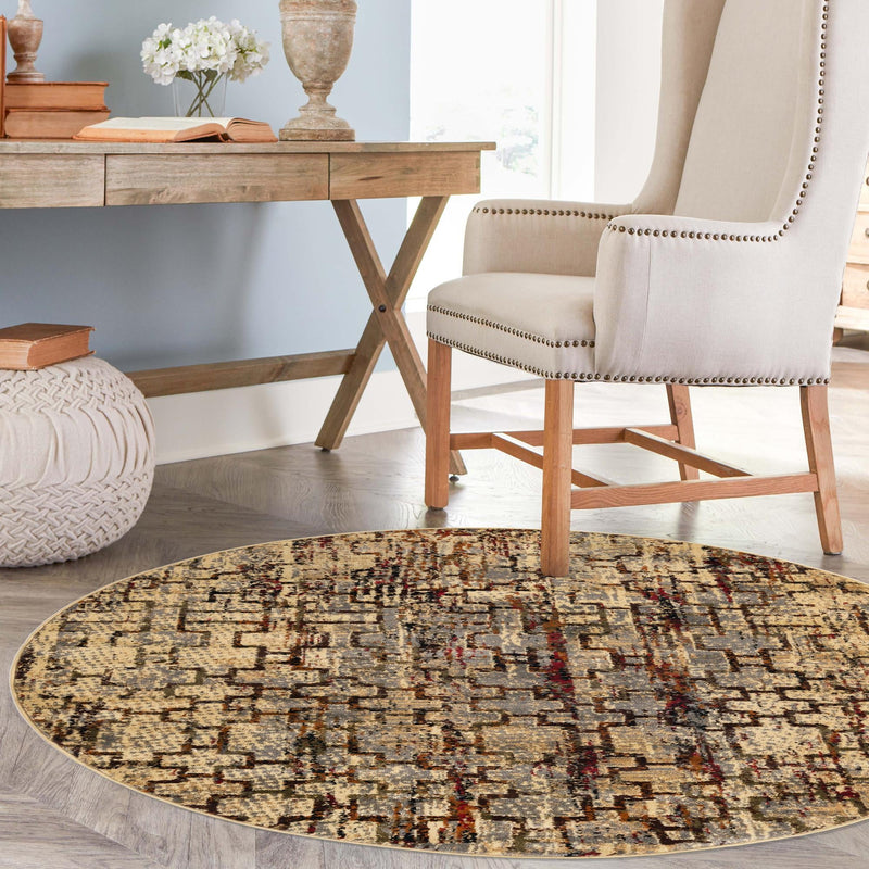 Neptune Elegance Collection Area Rug - Proteus Round Beige Cream lifestyle 137