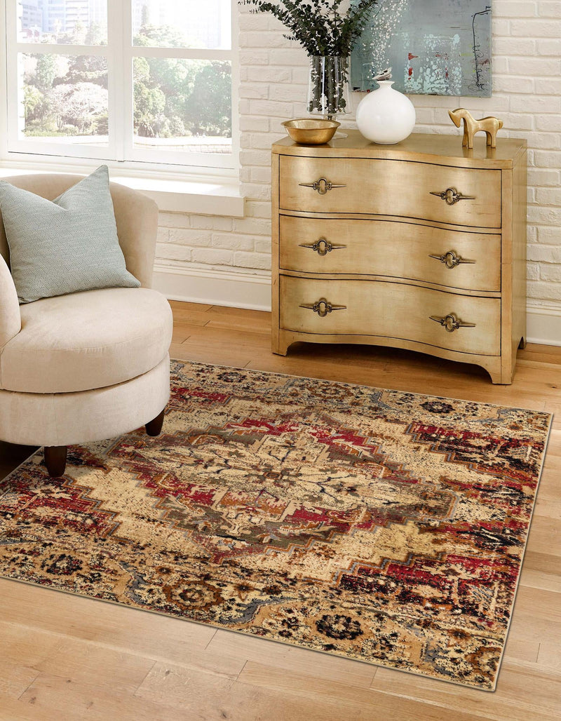 Neptune Elegance Collection Area Rug - Naiad Square Burgundy Beige lifestyle 20